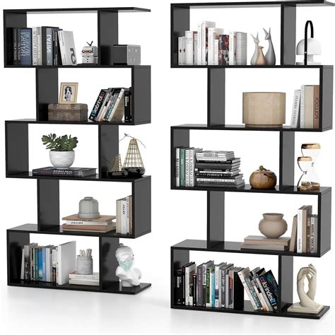 5 Tier Geometric Bookcase 625u201d Freestanding Room Divider