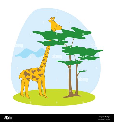 Cartoon Giraffe Eating Tree