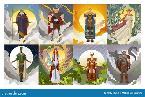 Norse Germanic Gods Mythology Pantheon Stock Vector Illustration Of