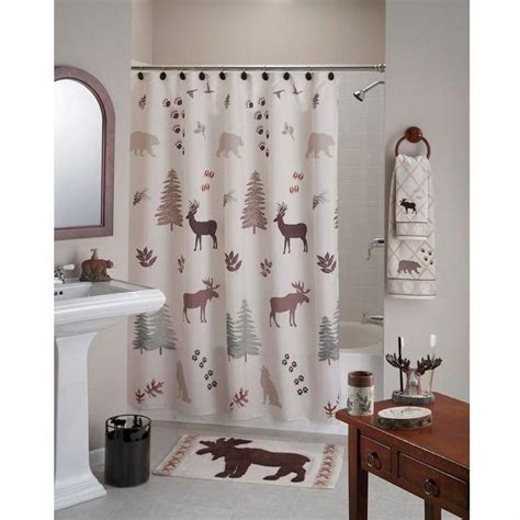 Deer Bear Trees Rustic Lodge Cabin Style Shower Curtain Polyester