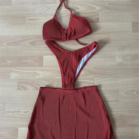 Three Piece Red Bikini Only Worn Once Perfect Depop