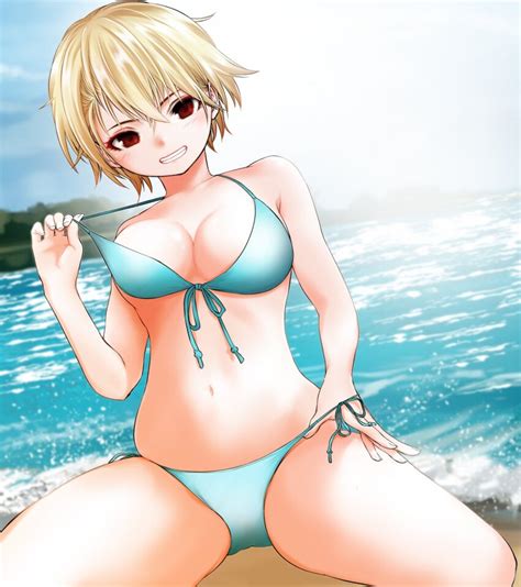 Kuroba Dam Original Commentary Request Highres 1girl Beach Bikini Bikini Bottom Pull