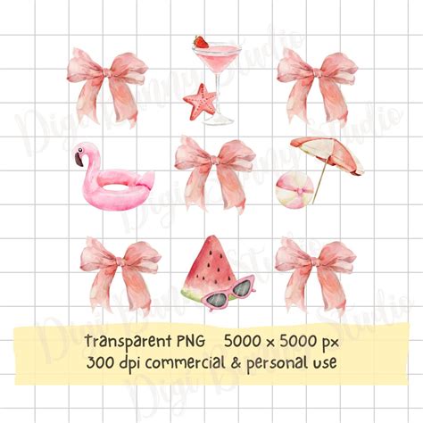 Summer Coquette Png Pool Babe Bow Coquette Summer Beach Vibe Trendy Summer Png Watercolor