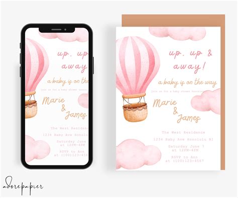 Editable Hot Air Balloon Baby Shower Invitation Bundle For Baby Girl Etsy