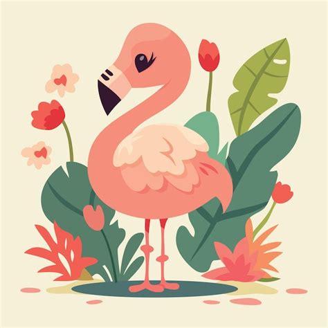 Dessin Anim Mignon Oiseau Flamant Rose Vecteur Premium