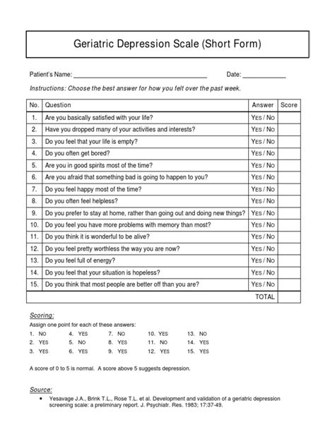 Short Long Geriatric Depression Scale Gds Behavioural Sciences