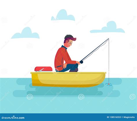 Man Fishing In Boat Cartoon