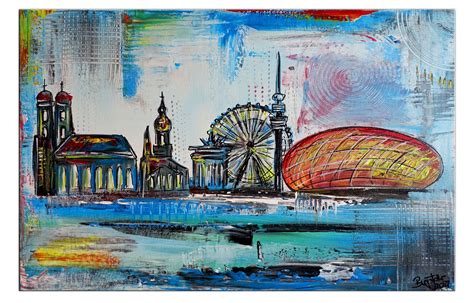 München Skyline modernes Wandbild Acrylmalerei Original Gemälde