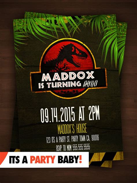 Jurassic Park Party Invitation - Personalized Boys Birthday Printable ...