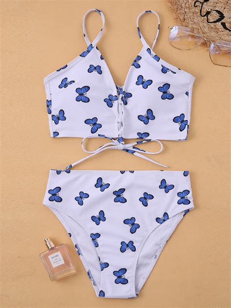 Butterfly Print Bikini Lace Split Swimsuit CJdropshipping