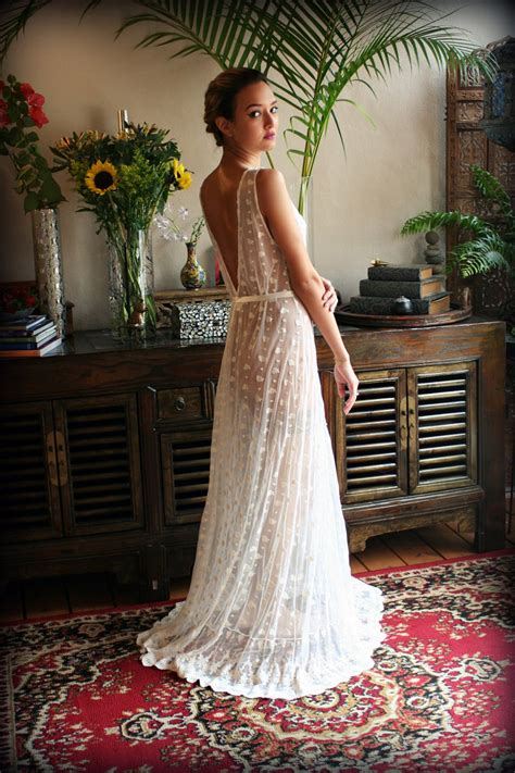 Embroidered Mesh Lace Nightgown Bridal Lingerie Weddingart Etsy