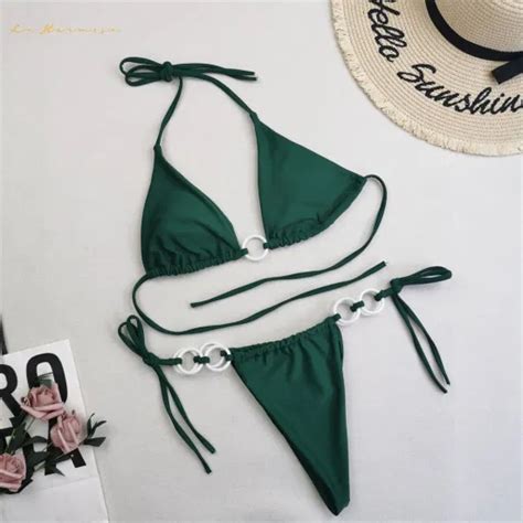 Brasilian Thong Style Bikini Women Two Piece Multicolor White Swimsuit Sexy Lace Up Bathing Suit