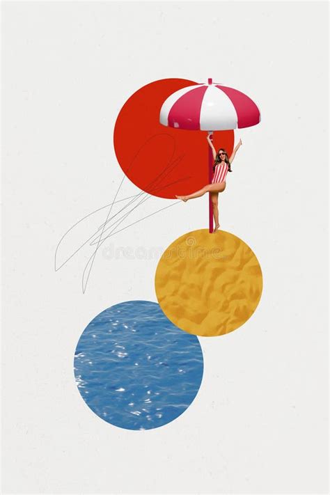 Collage D Affiche Verticale Jeune Fille Joyeuse Voyageur Bikini Maillot De Bain Sexy Forme Plage