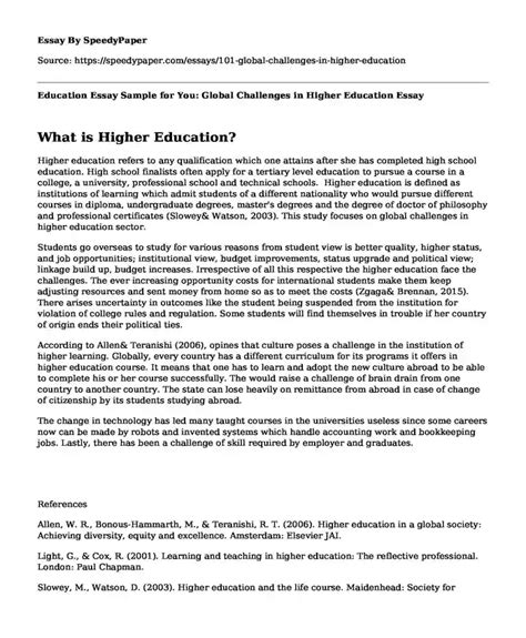 📗 Education Essay Sample For You Global Challenges In Higher Education