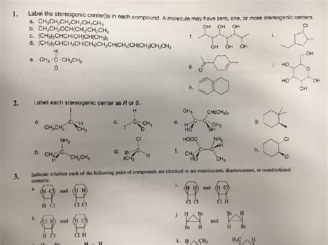 Solved 1. Label the stereogenic center(s) in each compound. | Chegg.com