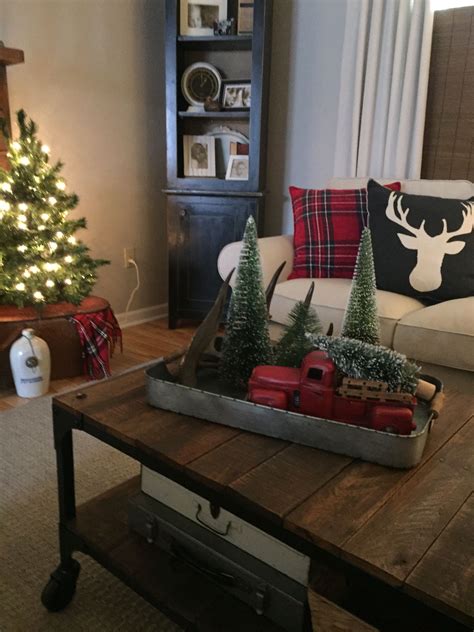 Coffee Table Christmas Decorating Red Truck Christmas Tray Ideas