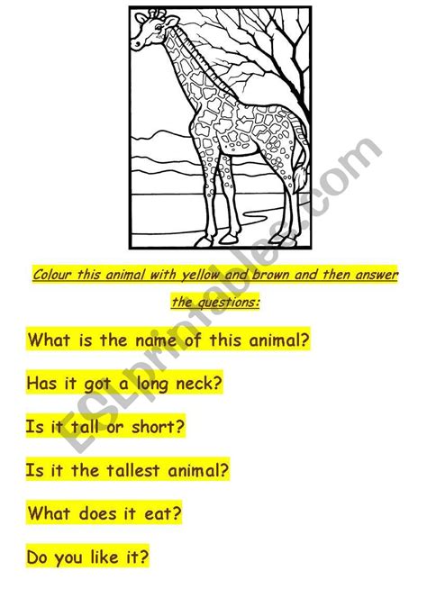 English Worksheets Giraffe