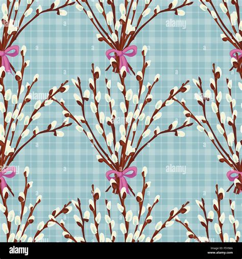 Abstract Texture With Pussy Willow Seamless Pattern With Festive Flower Bouquet Ornament Stock