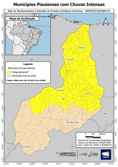 Semarh emite alerta de chuvas intensas e aumento no nível dos rios no Piauí