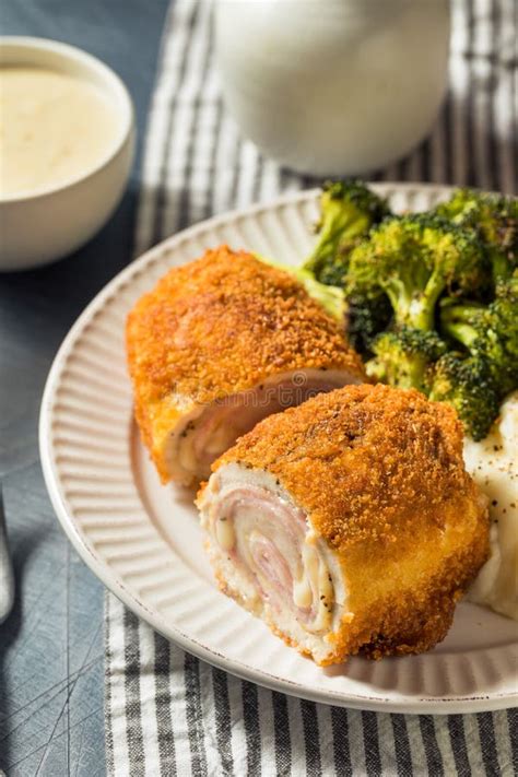 Homemade Breaded Chicken Cordon Bleu Stock Photo Image Of Schnitzel