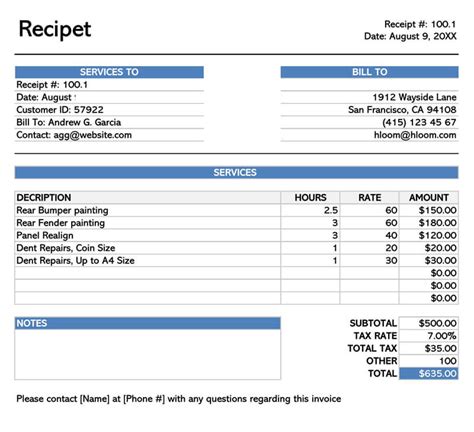 18 Free Service Receipt (Bill) Templates | Word - Excel