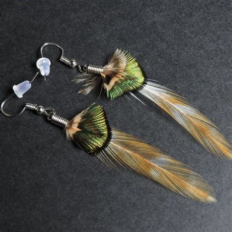 Boucles D Oreilles Plumes De Coq Et De Paon Rooster And Etsy France