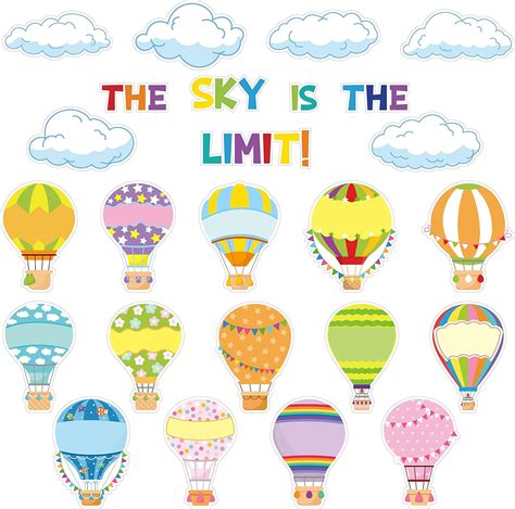 BeYumi 65Pcs Hot Air Balloon Cloud Classroom Bulletin Board Decoration