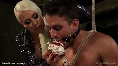 Blonde Femdom Beats Man With Cupcake