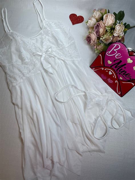 Sexy Sheer Mesh Babydoll With Thong Set Wedding Day Romance White Lingerie Romantic Wedding Day