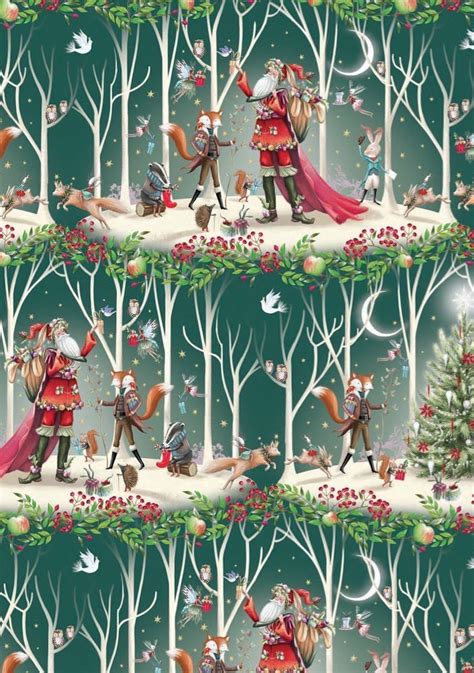 An Image Of A Christmas Scene With Santa And His Reindeers In The Woods