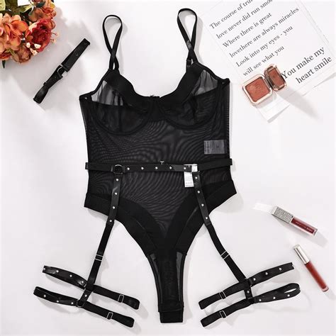 Generic Ins Sexy Lingerie Pu Hollow Metal Lace Lace Backless Jumpsuit Walmart