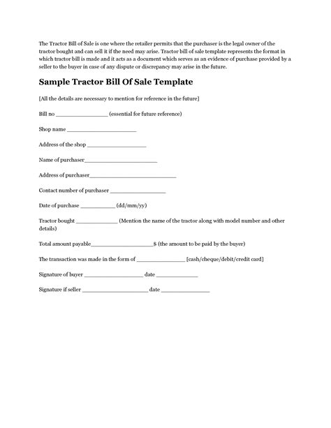 Free Printable Tractor Bill Of Sale Form Generic