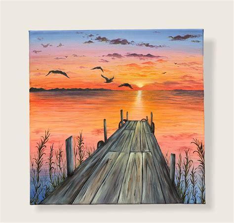 Puesta de sol con pintura acrílica puente Etsy