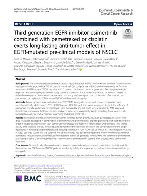 Pdf Third Generation Egfr Inhibitor Osimertinib Combined With