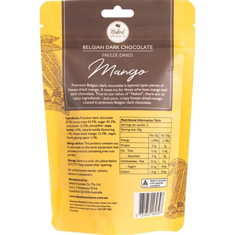 Naked Chocolate Co Dark Chocolate Freeze Dried Mango 100G