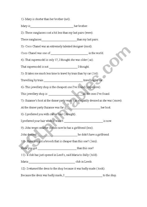 Rewriting Exercises Esl Worksheet By Maribel3