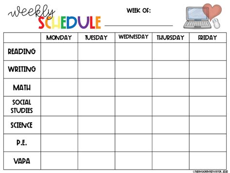 Weekly schedule templates for distance learning