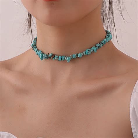 Turquoise Natural Chip Choker Etsy Turquoise Choker Boho Choker