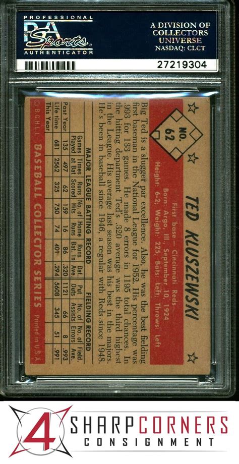 1953 BOWMAN COLOR 62 TED KLUSZEWSKI REDS PSA 5 EBay