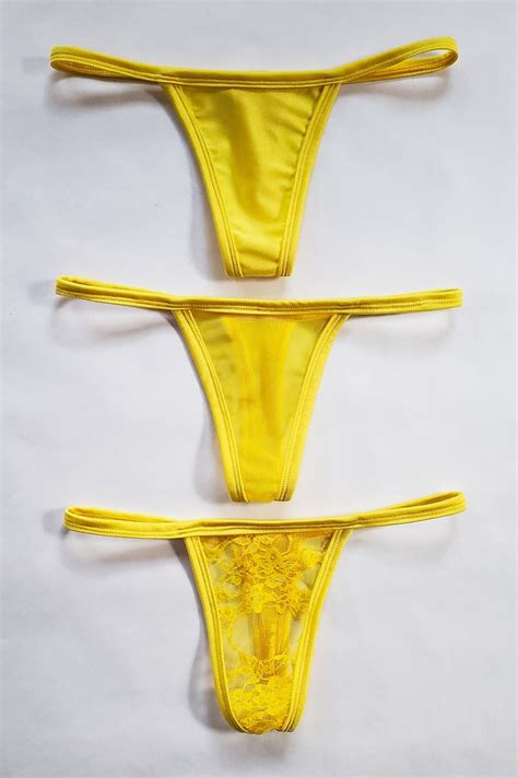 Yellow Lingerie Set Micro Panties Thongs Sexy Gifts For Girlfriend Yellow Underwear