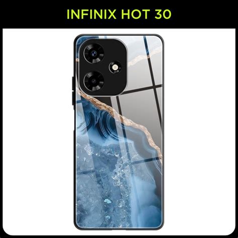 Стеклянный чехол на Infinix Hot 30 Инфиникс Хот 30 с принтом Чёрно синий мрамор купить с