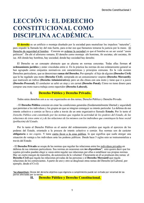 Derecho Constitucional 1 Mercedes LecciÓn 1 El Derecho Constitucional Como Disciplina