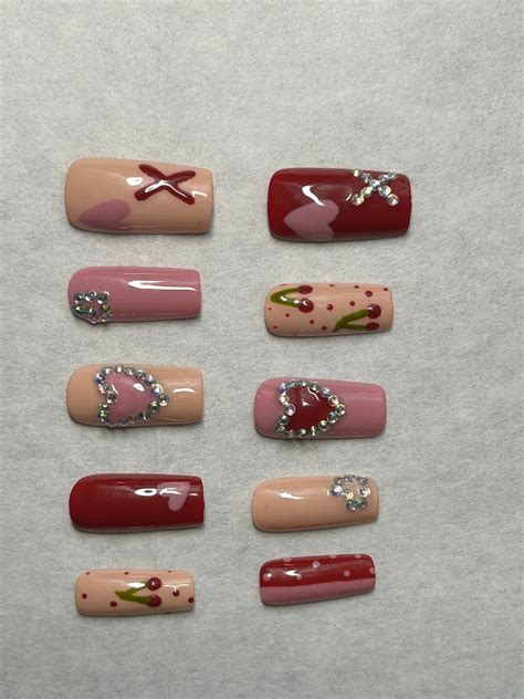 Valentine Press On Nails Show Me You Mean It Red Pink Nude Press On Nails Valentines Cute
