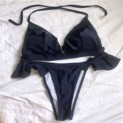 Navy Ruffle Bikini Set Women S Fashion Swimwear Bikinis Swimsuits