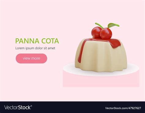 Realistic Panna Cotta With Cherry Syrup Royalty Free Vector