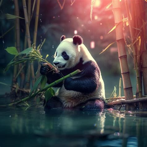 Premium AI Image | Giant panda eating bamboo