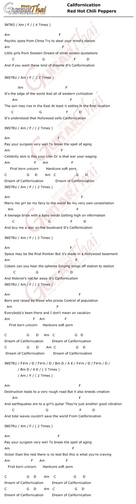 คอรดเพลง Californication Red Hot Chili Peppers guitarthai