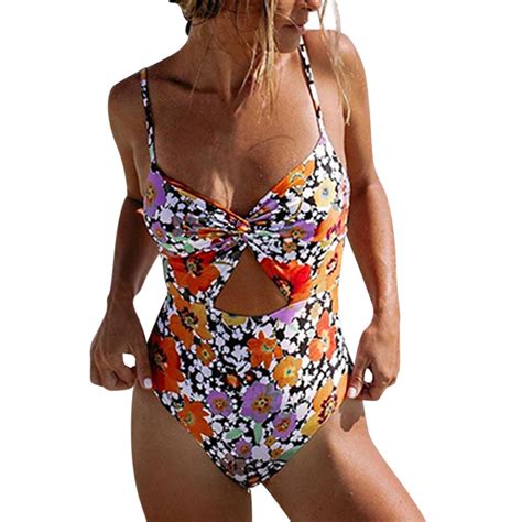 Taiaojing Women S Two Piece Bikini Sets Romantic Floral Print Sexy Cutout Bikini Fashion