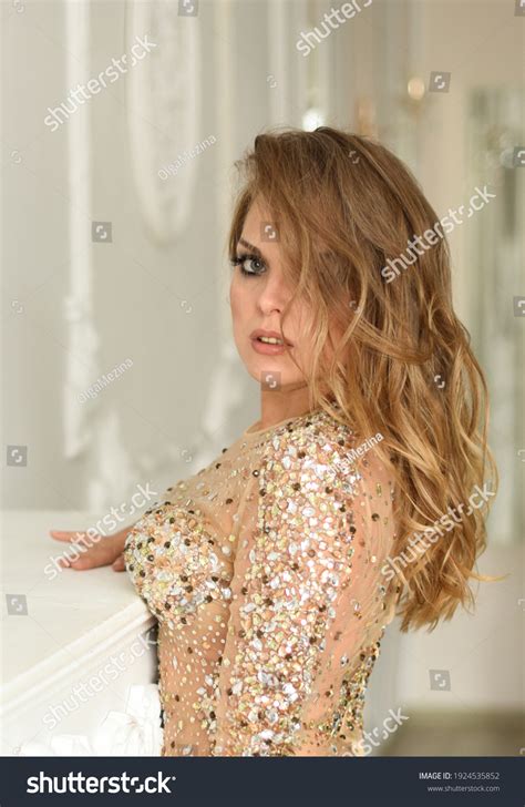 Sexy Charming Blonde Girl Transparent Gold Stock Photo 1924535852 Shutterstock