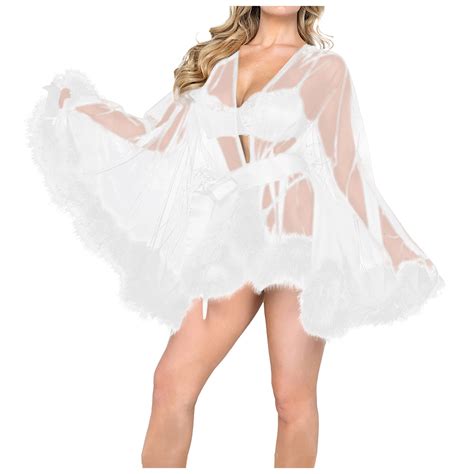 BYHONG Women Kimono Robe Floral Lace Lingerie Sheer Mesh Nightgown White L Walmart